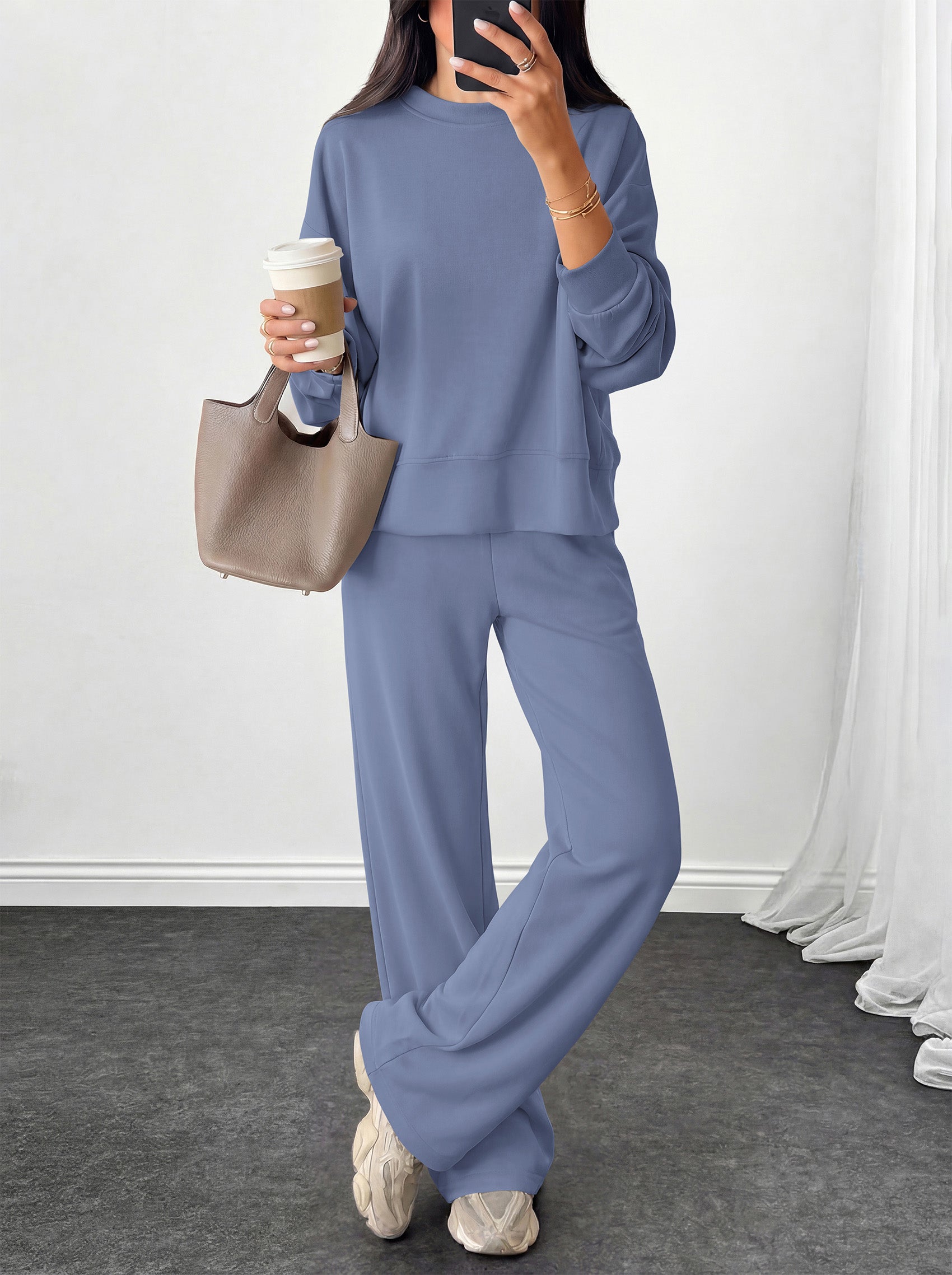 PRETTYGARDEN Womens 2 Piece Outfits Fall Sweatsuits Matching Lounge Sets  | Crewneck Long Sleeve Sweatshirt, Wide Leg Pants Sets with Pockets & Drawstring, Casual Tracksuit, Travel Airport Outfits 2026