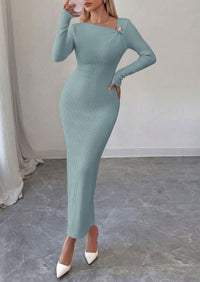 PRETTYGARDEN Womens Fall Long Sleeve Ribbed Sweater Dress | Breathable Knit Fabric, Elegant Bodycon Cut, Fashion Asymmetrical Neck, Night Out Party Dresses, 2026 Trendy Winter Clothes  Price, product page