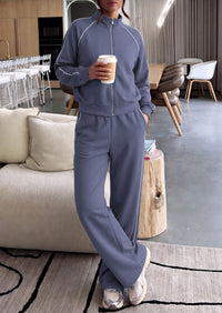 PRETTYGARDEN Women's 2 Piece Sweat Set Casual Fall Outfits | Zip Up Sweatshirt,Wide Leg Pants Sweatsuits,Side Stripes,Matching Lounge Sets,Athletic Wear for Airport,Jogging,Travel,Daily