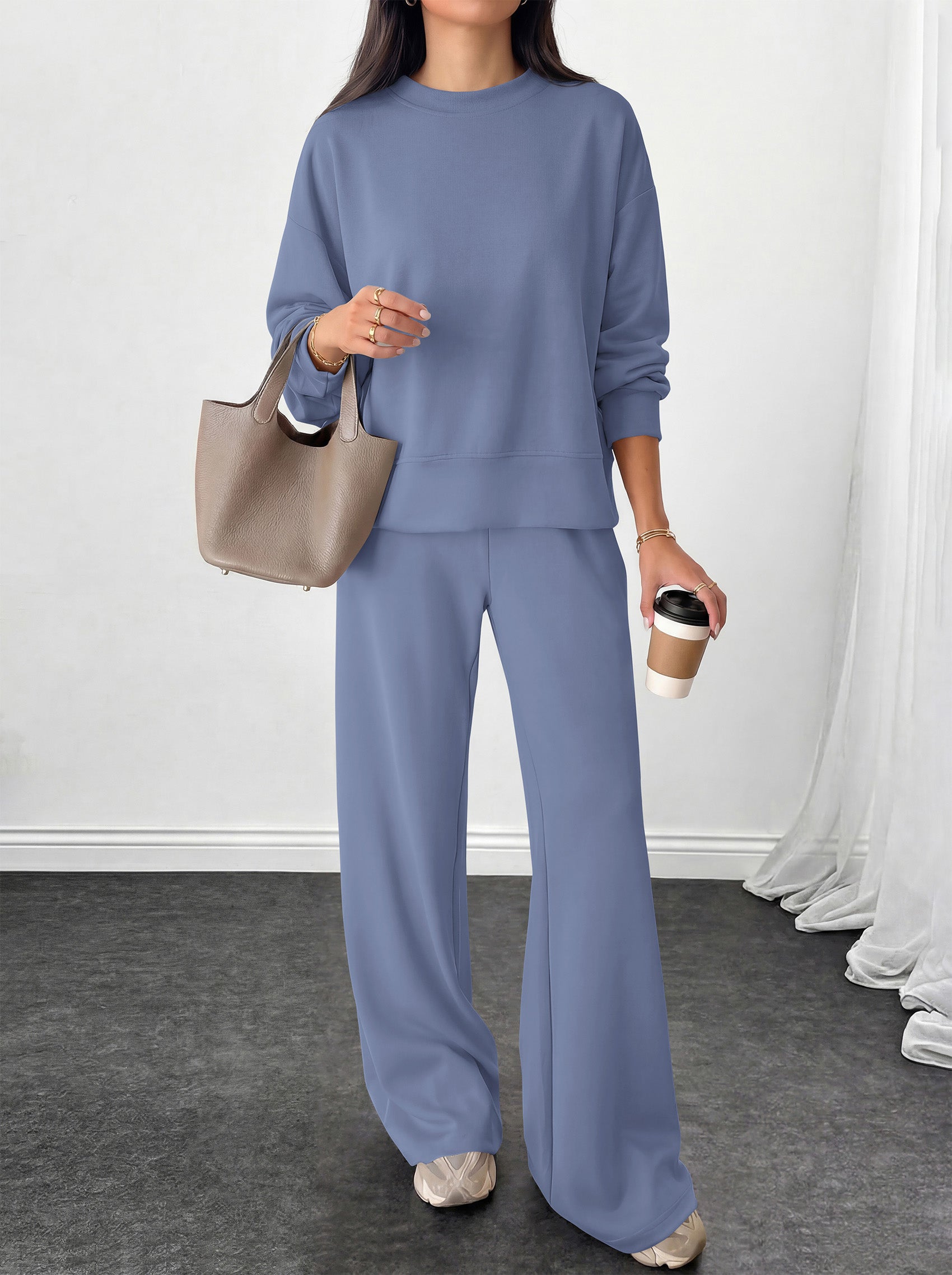 PRETTYGARDEN Womens 2 Piece Outfits Fall Sweatsuits Matching Lounge Sets  | Crewneck Long Sleeve Sweatshirt, Wide Leg Pants Sets with Pockets & Drawstring, Casual Tracksuit, Travel Airport Outfits 2026