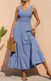 PRETTYGARDEN Women's 2026 Casual Loose Plain Maxi Sundress Smocked Tank Dress Sleeveless Summer Beach Tiered Long Dresses