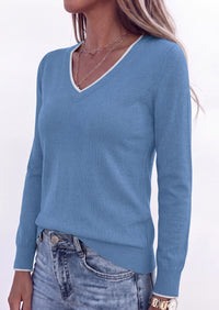 PRETTYGARDEN Women's V Neck Sweater Long Sleeve Knit Tops | Contrast Trim, Cozy Lightweight Pullover, Loose Basic Soft, Business Casual, Holiday Vacation Outfits, Fall Winter Clothes