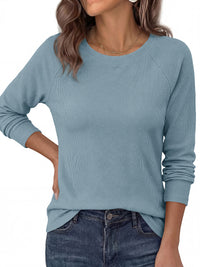 PRETTYGARDEN Womens Long Sleeve Shirts Waffle Knit Lightweight Fall Tops | Crewneck Loose Fit Curvy Hem Pullover Top, Soft Comfy Cute Tee Shirt, Dressy Casual Office Work Outfits, Fashion Clothing