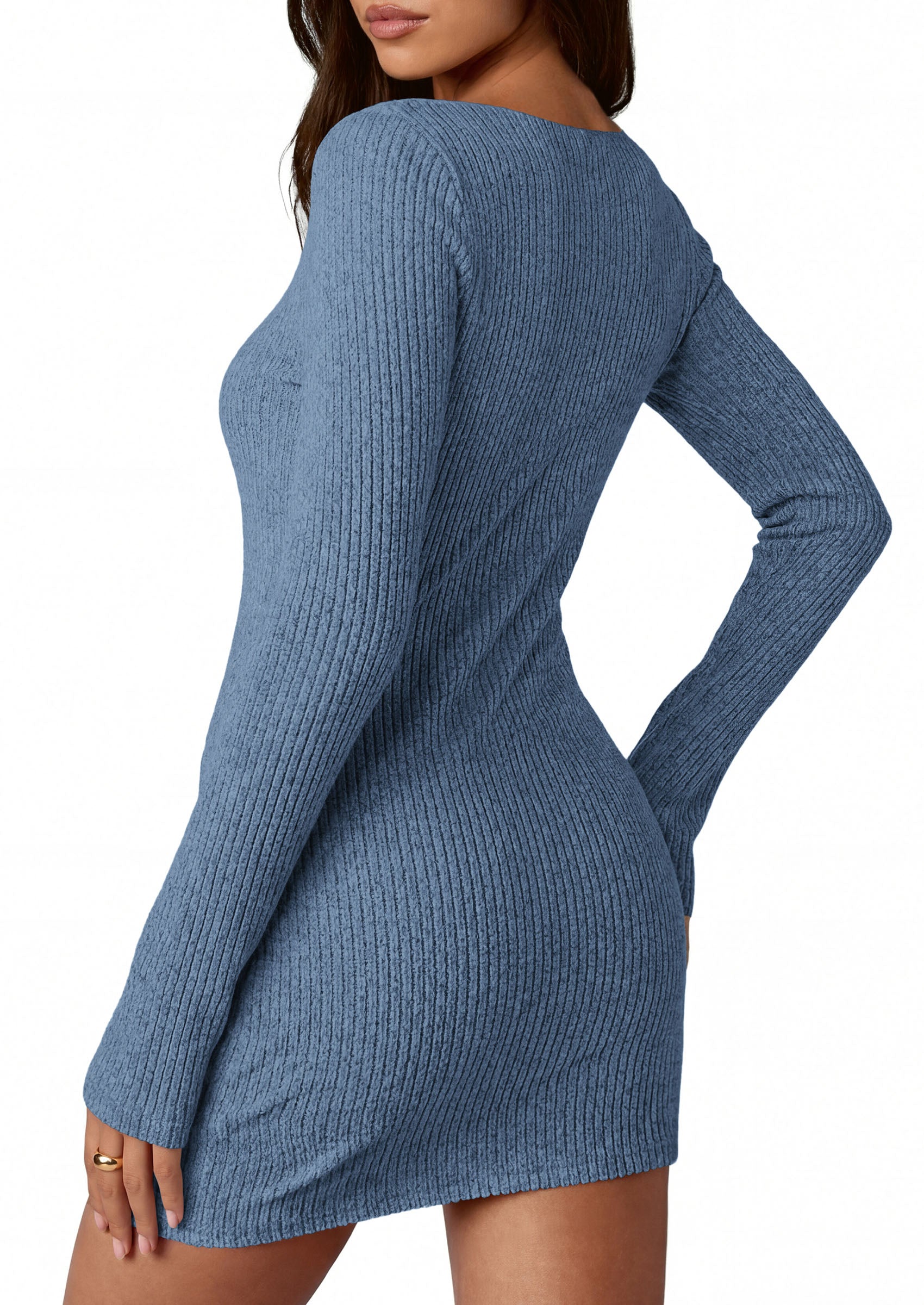 PRETTYGARDEN Womens Fall Bell Long Sleeve Mini Dress 2026 Casual Boat Neck Ribbed Bodycon Short Party Cocktail Dresses