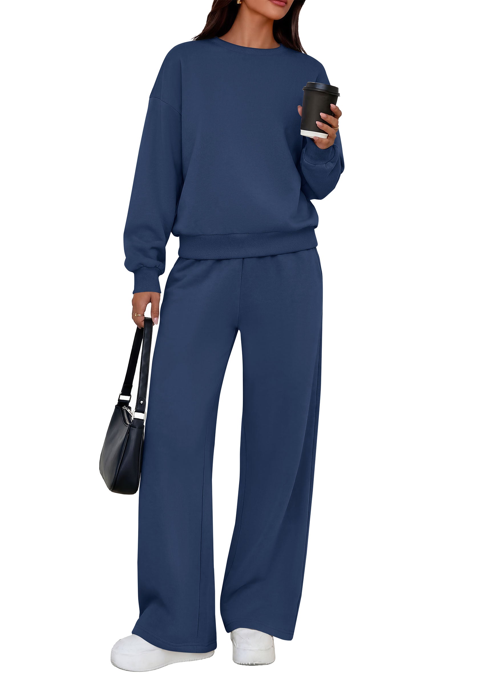 PRETTYGARDEN 2 Piece Lounge Sets for Women Casual Sweatsuits | Soft Stretchy,Drop Shoulder Crew Neck Sweatshirt & Wide Leg Pants,Workout Airport Matching Set Tracksuit,Fall Winter Outfits