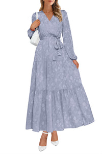 PRETTYGARDEN Womens Long Sleeve Boho Floral Wrap Maxi Dress  Fall Wedding Guest Dresses 2026, Chiffon Flowy Long Dresses, Casual Tie Waist V Neck Dress, Modest A Line Ruffle Tiered Dress