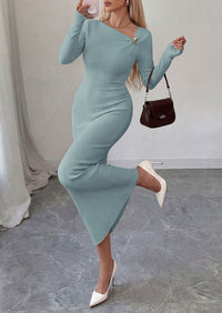 PRETTYGARDEN Womens Fall Long Sleeve Ribbed Sweater Dress | Breathable Knit Fabric, Elegant Bodycon Cut, Fashion Asymmetrical Neck, Night Out Party Dresses, 2026 Trendy Winter Clothes  Price, product page