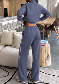 PRETTYGARDEN Women's 2 Piece Sweat Set Casual Fall Outfits | Zip Up Sweatshirt,Wide Leg Pants Sweatsuits,Side Stripes,Matching Lounge Sets,Athletic Wear for Airport,Jogging,Travel,Daily
