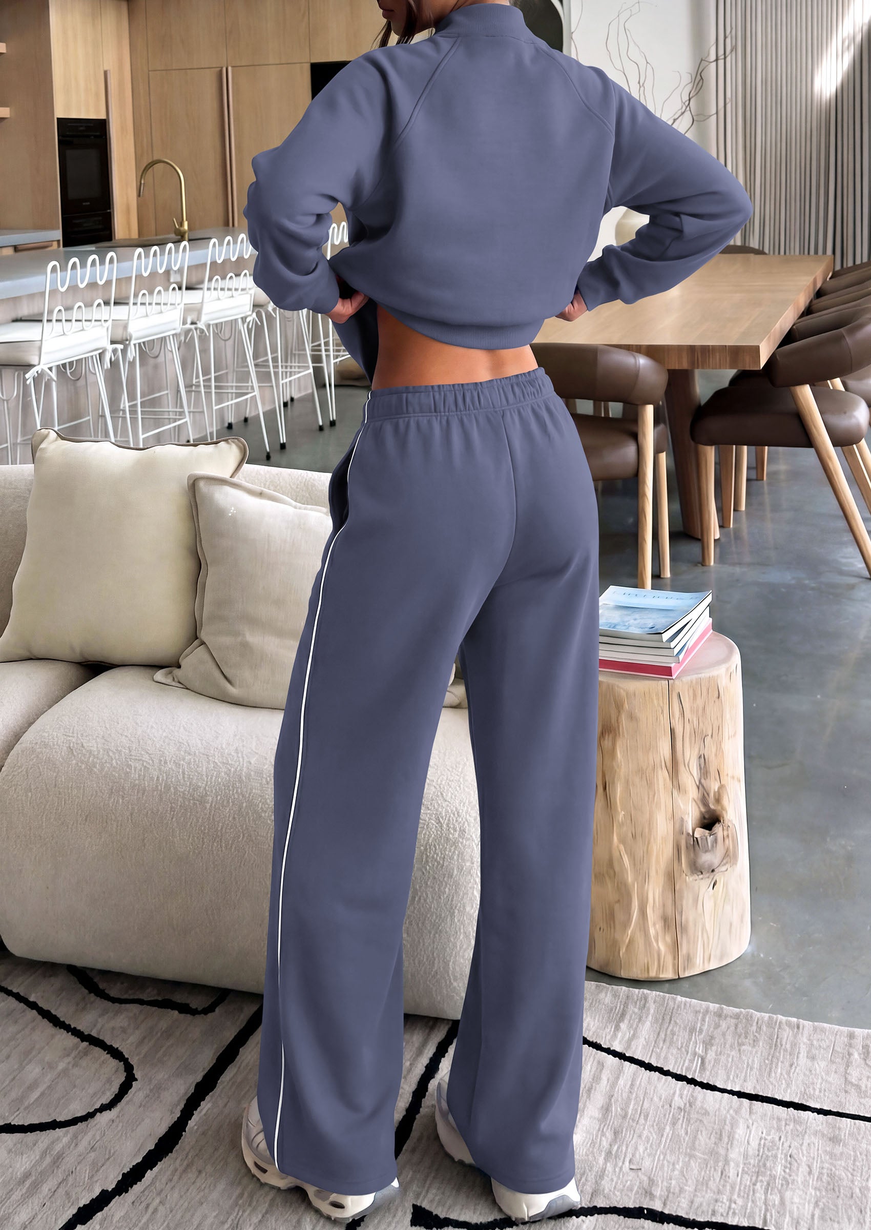 PRETTYGARDEN Women's 2 Piece Sweat Set Casual Fall Outfits | Zip Up Sweatshirt,Wide Leg Pants Sweatsuits,Side Stripes,Matching Lounge Sets,Athletic Wear for Airport,Jogging,Travel,Daily