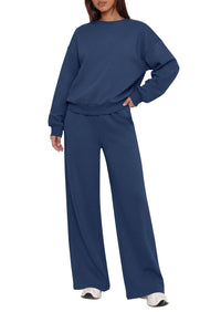 PRETTYGARDEN 2 Piece Lounge Sets for Women Casual Sweatsuits | Soft Stretchy,Drop Shoulder Crew Neck Sweatshirt & Wide Leg Pants,Workout Airport Matching Set Tracksuit,Fall Winter Outfits