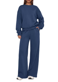 PRETTYGARDEN 2 Piece Lounge Sets for Women Casual Sweatsuits | Soft Stretchy,Drop Shoulder Crew Neck Sweatshirt & Wide Leg Pants,Workout Airport Matching Set Tracksuit,Fall Winter Outfits