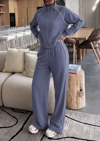 PRETTYGARDEN Women's 2 Piece Sweat Set Casual Fall Outfits | Zip Up Sweatshirt,Wide Leg Pants Sweatsuits,Side Stripes,Matching Lounge Sets,Athletic Wear for Airport,Jogging,Travel,Daily