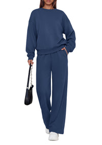 PRETTYGARDEN 2 Piece Lounge Sets for Women Casual Sweatsuits | Soft Stretchy,Drop Shoulder Crew Neck Sweatshirt & Wide Leg Pants,Workout Airport Matching Set Tracksuit,Fall Winter Outfits