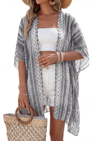 PRETTYGARDEN Summer Kimonos for Women Boho Floral Short Sleeve Kimono Cardigans Swimsuit Beach Cover Ups for Women Swimwear PRETTYGARDEN