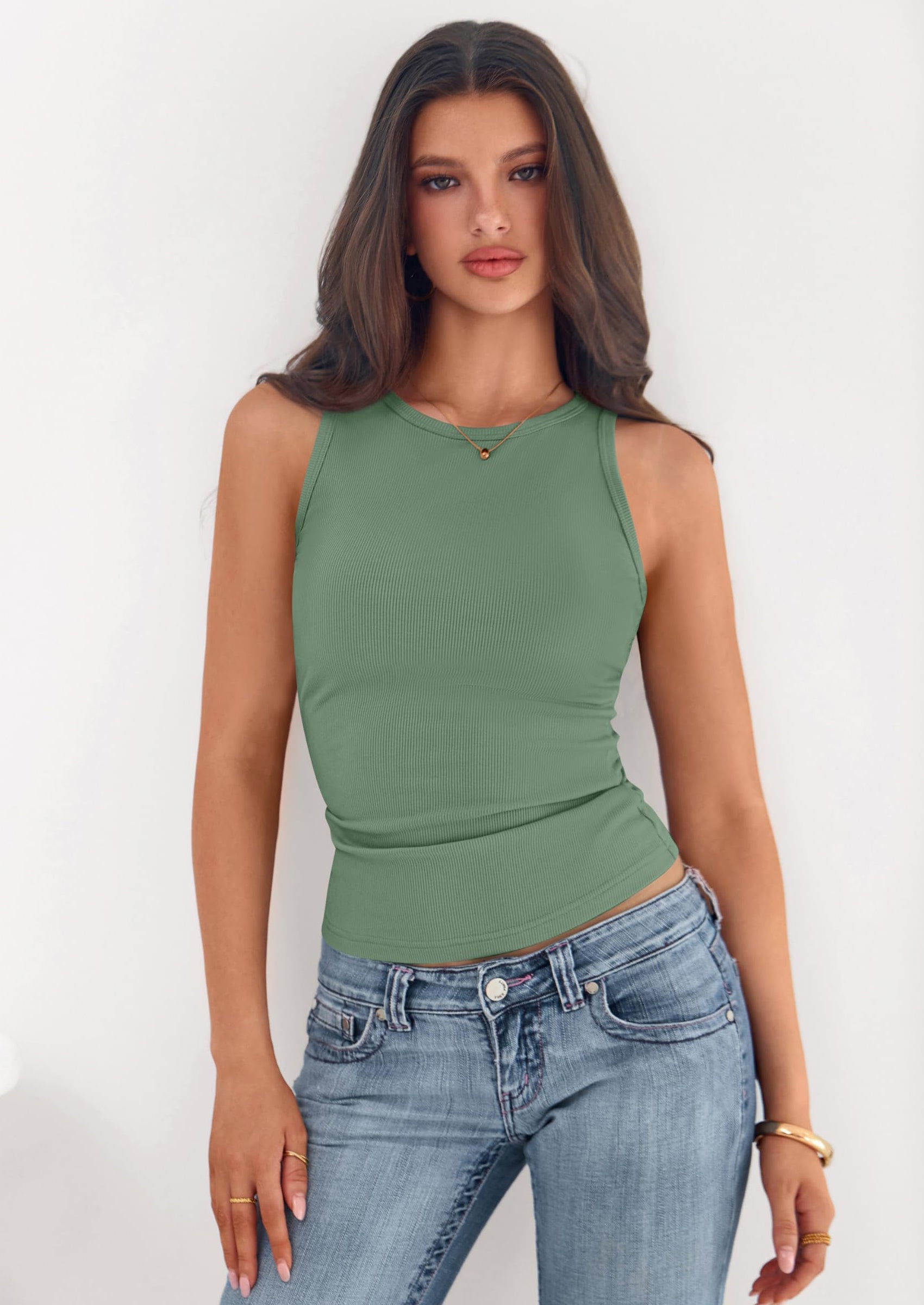 PRETTYGARDEN Womens Summer High Neck Ribbed Tank Tops Casual Basic Sleeveless Slim Fitted Racerback Workout T Shirts PRETTYGARDEN