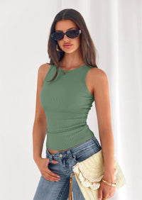 PRETTYGARDEN Womens Summer High Neck Ribbed Tank Tops Casual Basic Sleeveless Slim Fitted Racerback Workout T Shirts PRETTYGARDEN