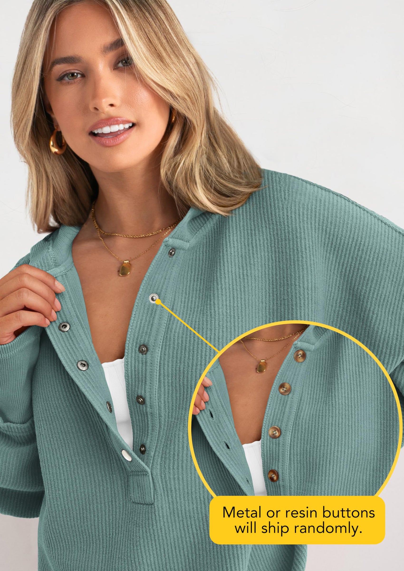 PRETTYGARDEN Womens Fashion Oversized Long Sleeve Hoodie Button Down V Neck Sweatshirt Side Slit Casual Pullover Tops