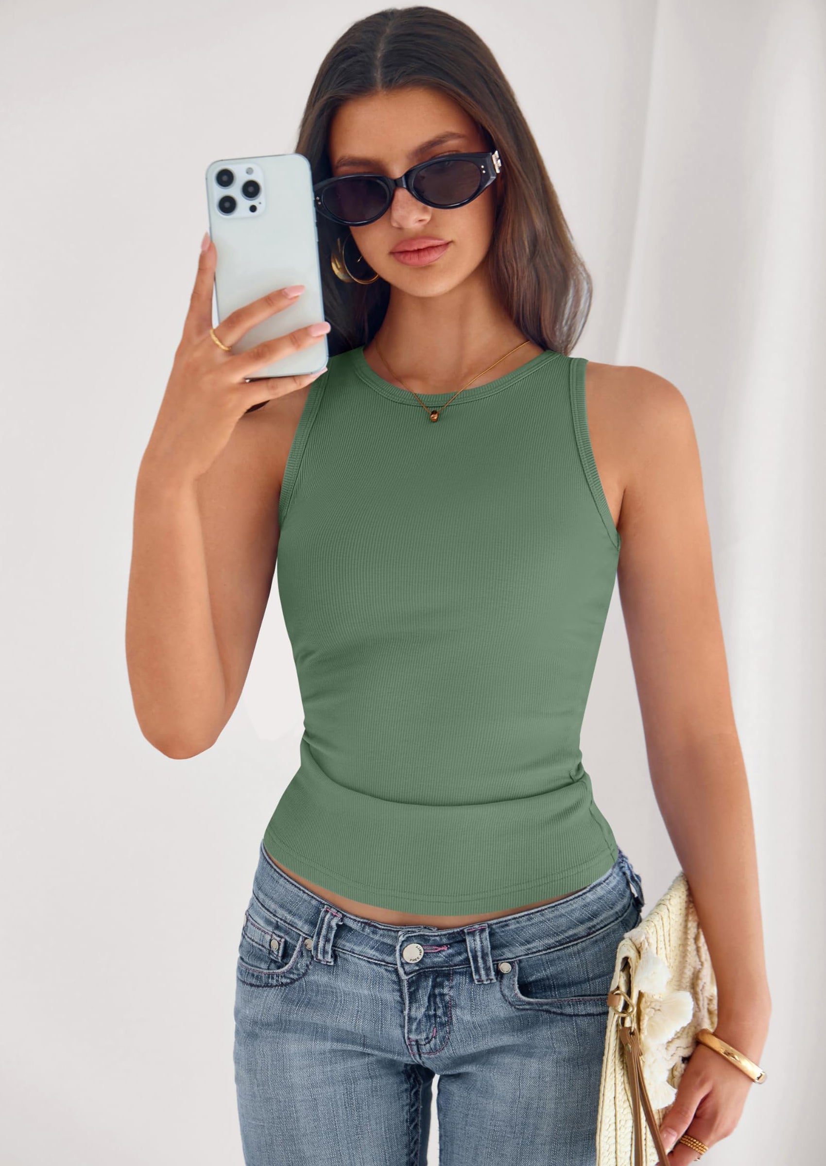 PRETTYGARDEN Womens Summer High Neck Ribbed Tank Tops Casual Basic Sleeveless Slim Fitted Racerback Workout T Shirts PRETTYGARDEN