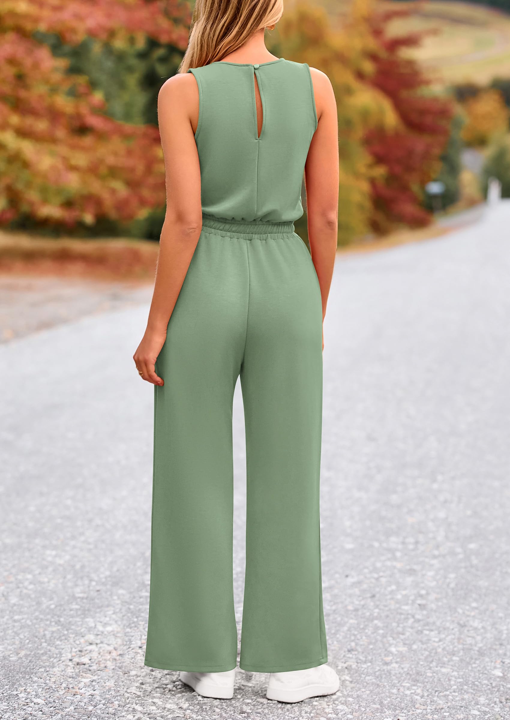 PRETTYGARDEN Womens Jumpsuits Summer Casual One Piece Outfits Sleeveless Wide Leg Long Pants Rompers