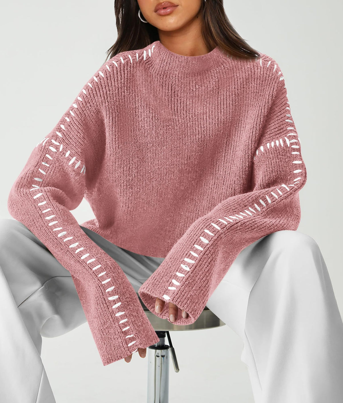 Women's Chunky Knit Fall Sweaters Casual Long Sleeve Mock Neck Oversized Loose Pullover Sweater Tops