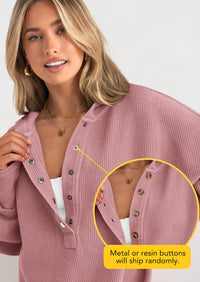 PRETTYGARDEN Womens Fashion Oversized Long Sleeve Hoodie Button Down V Neck Sweatshirt Side Slit Casual Pullover Tops