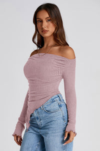 Long Sleeve Y2K Crop Top Trendy Off Shoulder Asymmetrical Fitted Knit Tee Shirts Going Out Tops