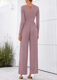 PRETTYGARDEN One Piece Jumpsuits for Women Dressy Casual Long Sleeve Crewneck Wide Leg Romper Overalls Spring Outfits