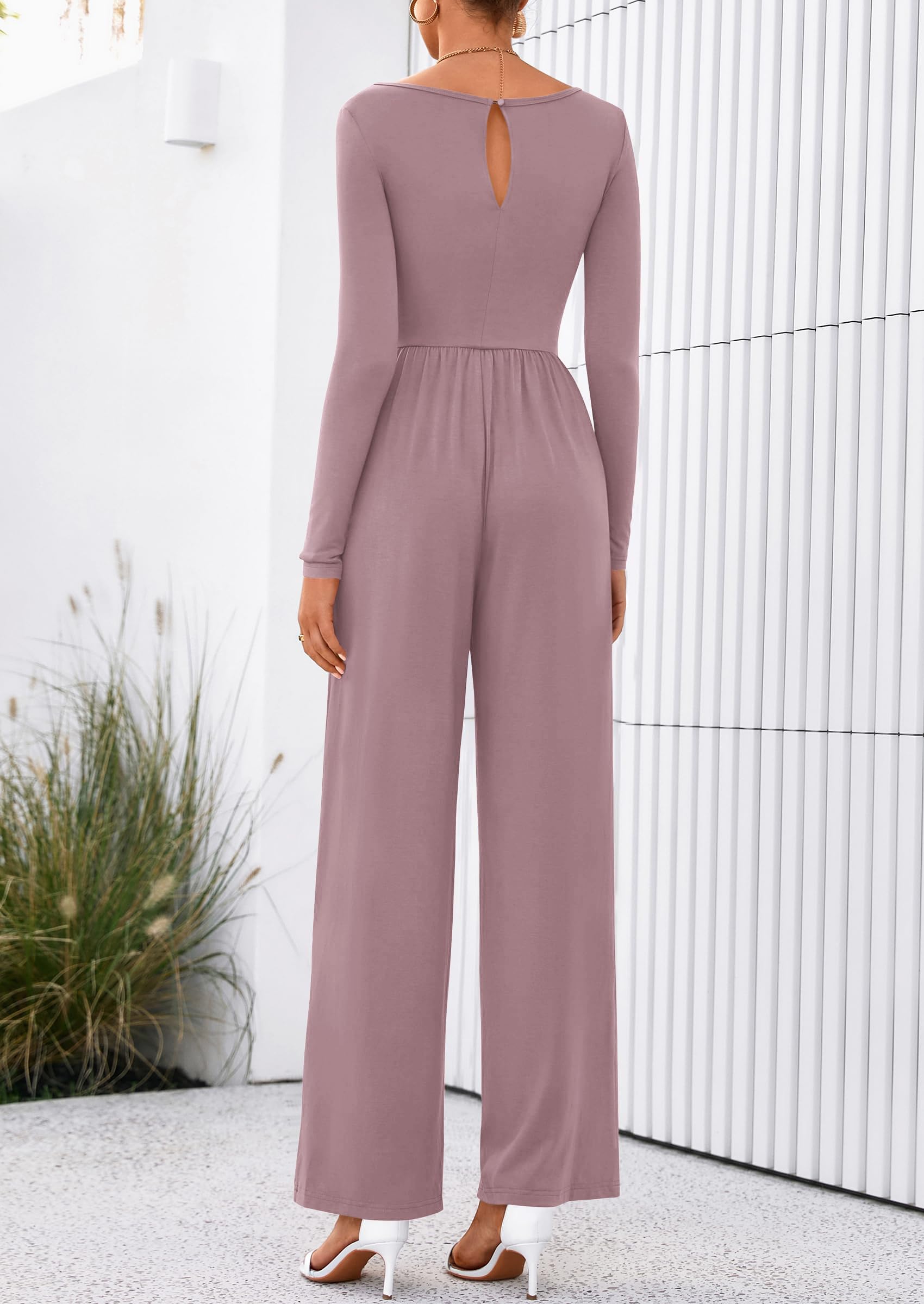 PRETTYGARDEN One Piece Jumpsuits for Women Dressy Casual Long Sleeve Crewneck Wide Leg Romper Overalls Spring Outfits