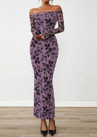 PRETTYGARDEN Womens Off The Shoulder Floral Maxi Bodycon Dress Fall Long Sleeve Mesh Fitted Long Formal Wedding Guest Dresses PRETTYGARDEN