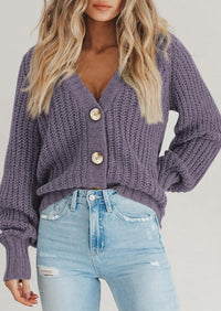 PRETTYGARDEN Women's Chunky Knit Open Front Sweater Long Sleeve Button Loose Short Cardigan Outerwear Coats