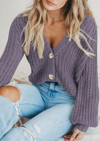 PRETTYGARDEN Women's Chunky Knit Open Front Sweater Long Sleeve Button Loose Short Cardigan Outerwear Coats