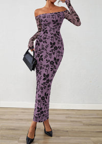 PRETTYGARDEN Womens Off The Shoulder Floral Maxi Bodycon Dress Fall Long Sleeve Mesh Fitted Long Formal Wedding Guest Dresses PRETTYGARDEN