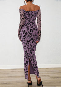 PRETTYGARDEN Womens Off The Shoulder Floral Maxi Bodycon Dress Fall Long Sleeve Mesh Fitted Long Formal Wedding Guest Dresses PRETTYGARDEN