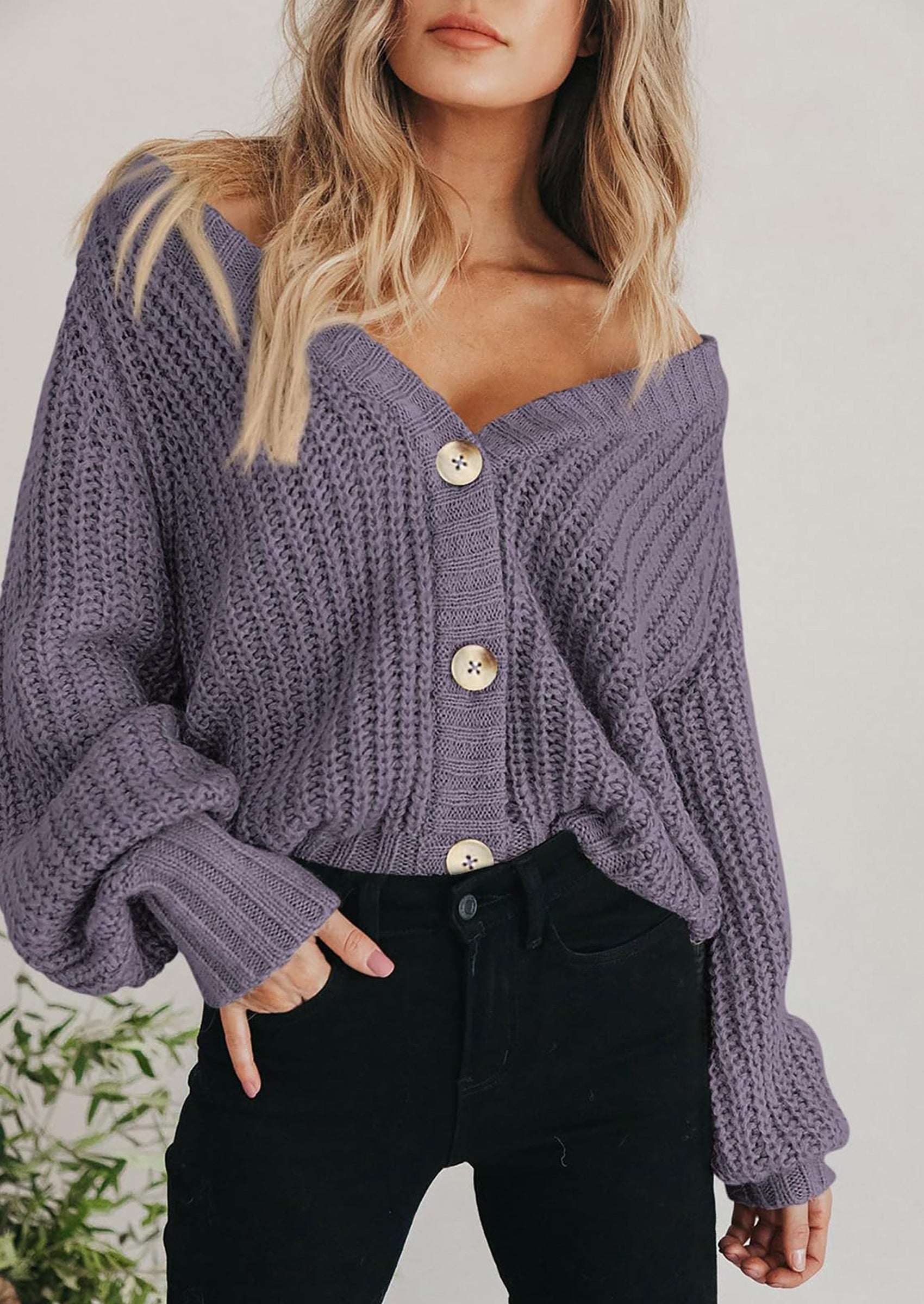 PRETTYGARDEN Women's Chunky Knit Open Front Sweater Long Sleeve Button Loose Short Cardigan Outerwear Coats