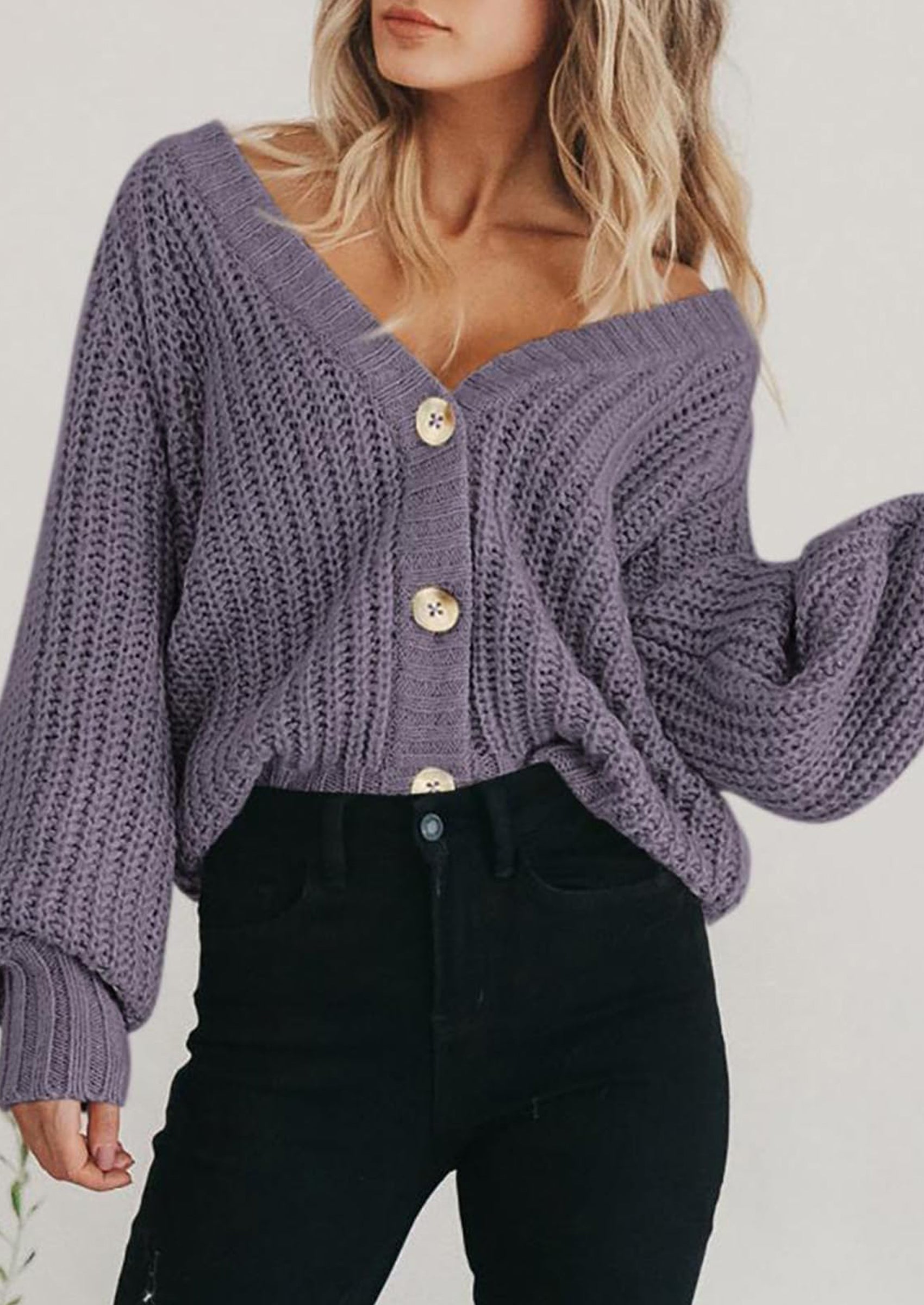 PRETTYGARDEN Women's Chunky Knit Open Front Sweater Long Sleeve Button Loose Short Cardigan Outerwear Coats