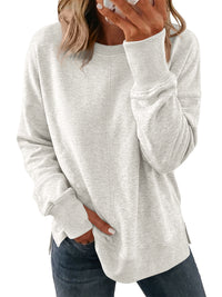 PRETTYGARDEN Womens Long Sleeve Loose Crewneck Sweatshirts with Thumb Hole | Soft Cozy Fleece Basic Side Slit Oversized Pullover Tops, Workout Casual Daily Wear, Y2k 2026 Fashion Fall Winter Clothing