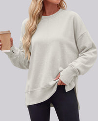 PRETTYGARDEN Womens Long Sleeve Loose Crewneck Sweatshirts with Thumb Hole | Soft Cozy Fleece Basic Side Slit Oversized Pullover Tops, Workout Casual Daily Wear, Y2k 2026 Fashion Fall Winter Clothing