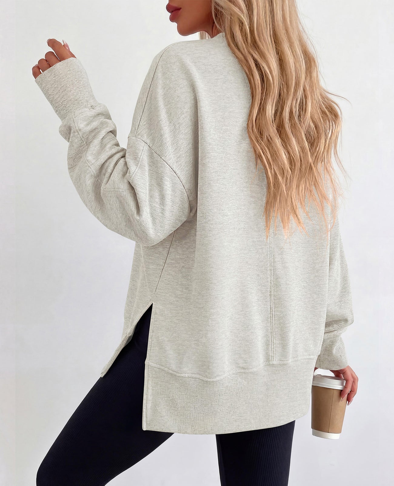PRETTYGARDEN Womens Long Sleeve Loose Crewneck Sweatshirts with Thumb Hole | Soft Cozy Fleece Basic Side Slit Oversized Pullover Tops, Workout Casual Daily Wear, Y2k 2026 Fashion Fall Winter Clothing