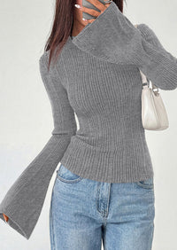 PRETTYGARDEN Sweaters for Women Lightweight Mock Neck Bell Long Sleeve Fitted Tops Ribbed Pullover Fall Fashion Clothing