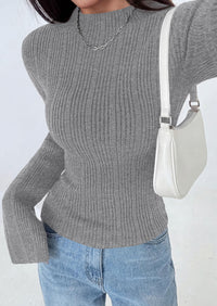 PRETTYGARDEN Sweaters for Women Lightweight Mock Neck Bell Long Sleeve Fitted Tops Ribbed Pullover Fall Fashion Clothing
