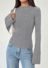 PRETTYGARDEN Sweaters for Women Lightweight Mock Neck Bell Long Sleeve Fitted Tops Ribbed Pullover Fall Fashion Clothing