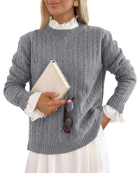 PRETTYGARDEN Women's Cable Knit Sweaters Long Sleeve Pullover Fall Outfits  Soft Cozy Knit Tops, Ribbed Crewneck Regular Fit, Basic Daily, Work Business Casual, Teacher Outfits, Winter Layer Clothing