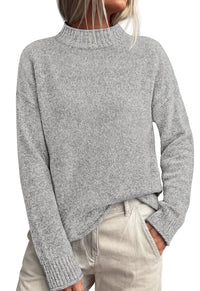 PRETTYGARDEN Womens Sweaters 2026 Mock Neck Ribbed Knit Fall Outfits | Long Sleeve Pullover Tops, Rolled Edge, Loose Fit, Soft Cotton Fabric, Comfy Cozy Sweater, Versatile Casual Cute Clothes