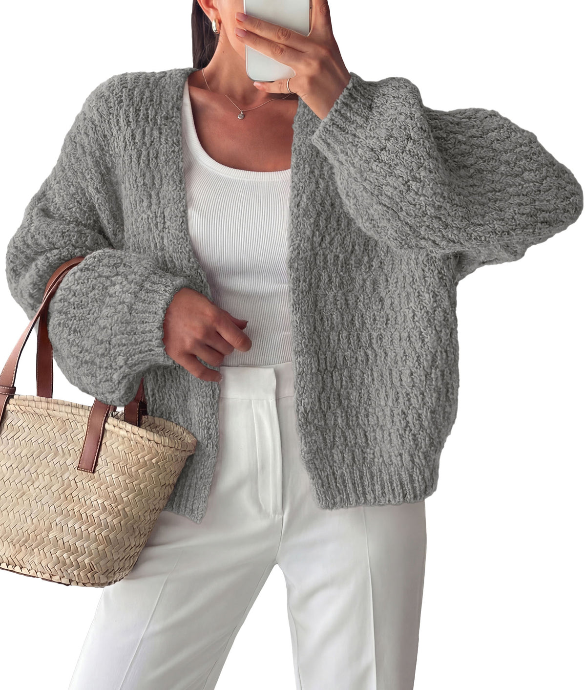 PRETTYGARDEN Women's Fall Cardigan Open Front Chunky Sweaters | Cozy Stretchy Knitwear, Long Sleeve Drop Shoulder, Loose Fit Crochet Jacket, Trendy Holiday Outfits, Warm Winter Clothing