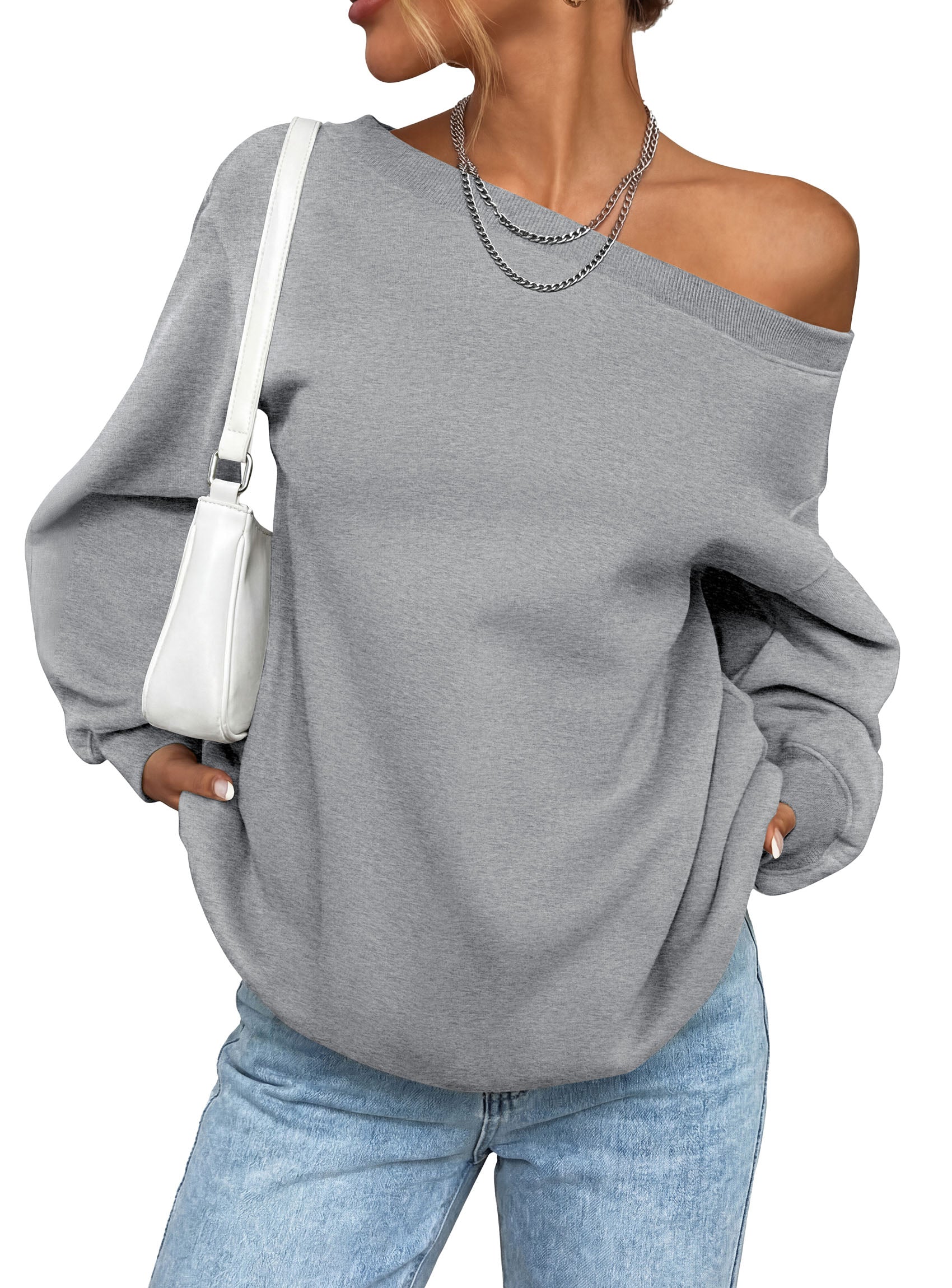 PRETTYGARDEN Womens Off The Shoulder Sweatshirt Loose Fit | Slouchy Long Sleeve Tops,Comfy Fleece Sweatshirts,Oversized Pullover,Casual Daily Street Y2K Outfits,Fall Winter Clothes