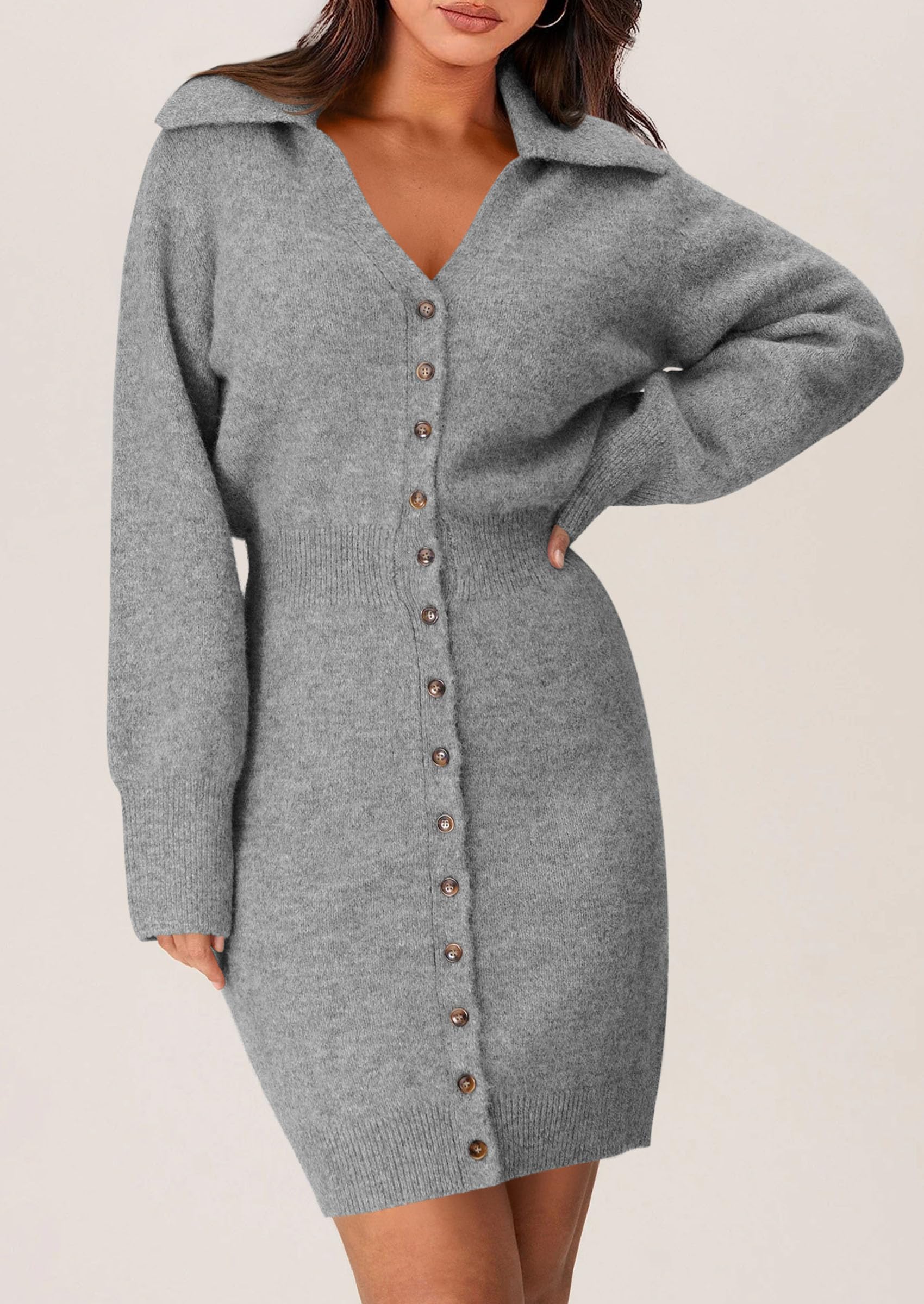 PRETTYGARDEN Sweater Dresses for Women Trendy Long Sleeve Button Down Short Spring Dress