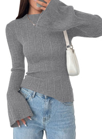 PRETTYGARDEN Sweaters for Women Lightweight Mock Neck Bell Long Sleeve Fitted Tops Ribbed Pullover 2026 Fall Fashion Clothing