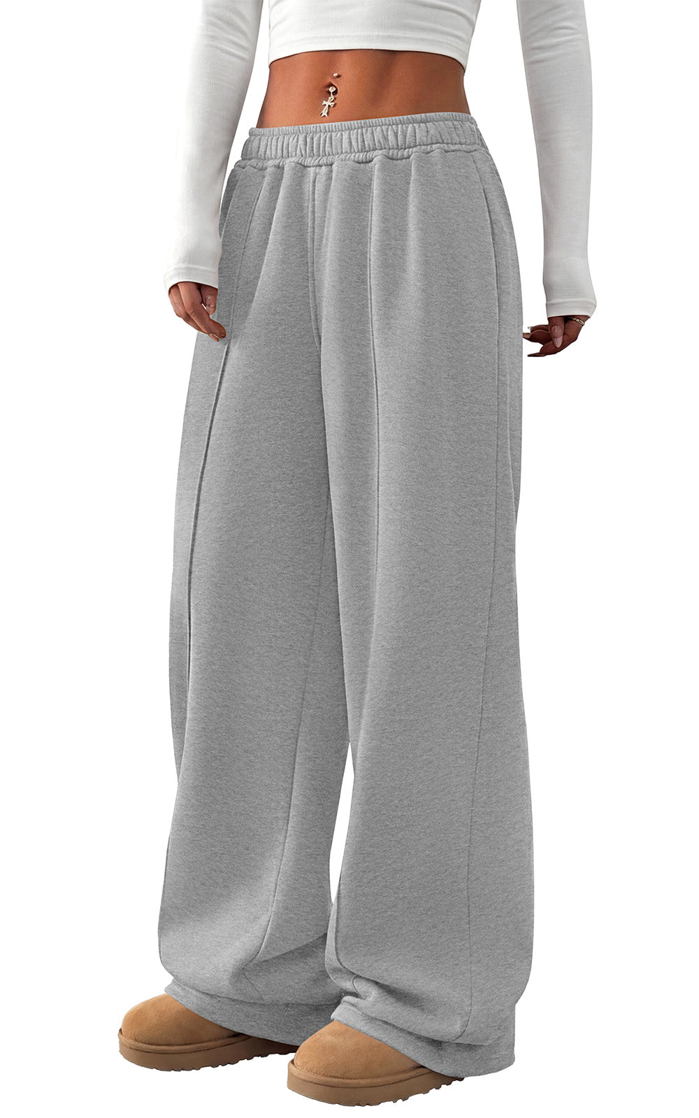PRETTYGARDEN Fall Womens Sweatpants Baggy Wide Leg Pants with Pockets | Elastic Waist Loose Trousers Pants for Women, Pleated Front Soft Cotton Sweatpants Women, Fashion Outfits,Jogger Sweatpant