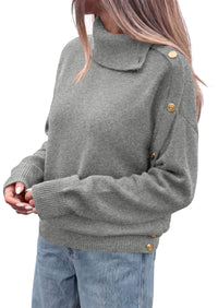 PRETTYGARDEN Womens Turtleneck Sweater Pullover Side Button Fall Clothes  Stretchy Knit,Dropped Shoulder,Ribbed Cuffs,Asymmetrical,Jumper Long Sleeve Tops,Work Office,2026 Winter Casual Outfits
