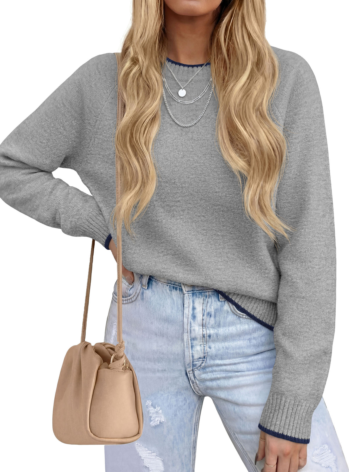 PRETTYGARDEN Womens Crewneck Fall Sweaters Pullover Tops | Soft Stretchy Knit,Reglan Long Sleeve,Ribbed Cuffs,Color Block,Casual Daily Outfits,Office Work Clothes,Winter Layering Wear